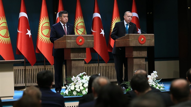 Cumhurbaşkanı Erdoğan, Kırgız mevkidaşı Ceenbekov ile basın toplantısı düzenledi.