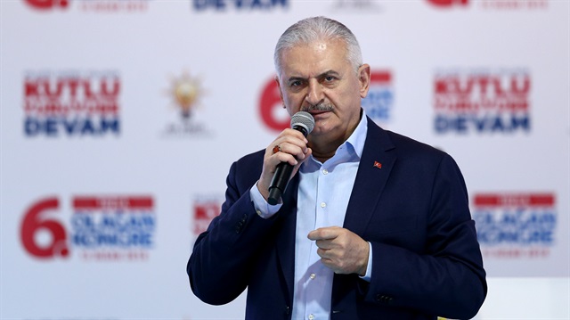 Prime Minister of Turkey and Vice Chairman of Turkey's ruling Justice and Development (AK) Party Binali Yildirim speaks during AK Party's 6th Ordinary District Congress Meeting in Tuzla, Istanbul, Turkey on April 15, 2018.