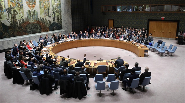 UN Security Council votes at United Nations Headquarters on suspected Chemical Attacks in Syria, in New York, United States on April 10, 2018.