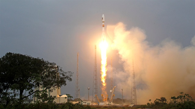 The Russian Soyuz VS01 rocket, carrying the first two satellites of Europe's Galileo 