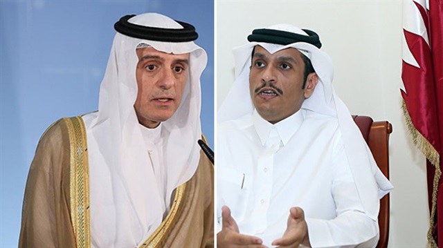 Suudi Arabistan Dışişleri Bakanı Adil el-Cubeyr ile Katar Dışişleri Bakanı Muhammed bin Abdurrahman Al Sani