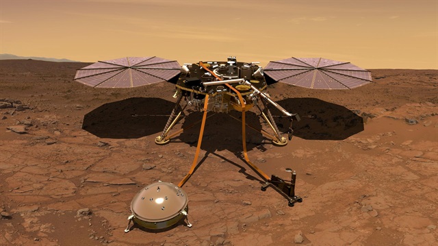 File Photo: The Mars InSight probe is shown in this artist's rendition operating on the surface of Mars, due to lift off from Vandenberg Air Force Base, California, U.S. on May 5, 2018 in this image obtained on May 3, 2018. 