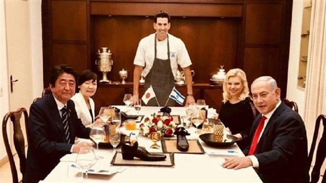 Israeli PM Netanyahu and his wife Sara host Japanese PM Shinzo Abe and his wife for dinner