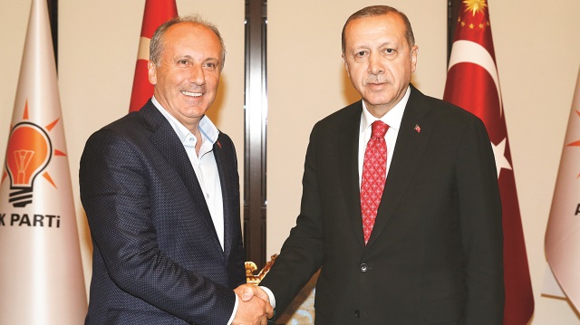  Cumhurbaşkanı Erdoğan, CHP’nin cumhurbaşkanı adayı Muharrem İnce’yi kabul etti. AK Parti Genel Merkezi’ndeki kabul, 40 dakika sürdü.