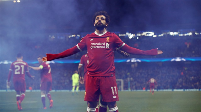 File Photo: Mohamed Salah celebrates scoring Liverpool's first goal in their Champions League quarter-final second leg against Manchester City