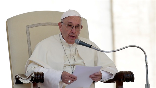 Pope Francis speaks during the Wednesday general audience in Saint Peter's square 