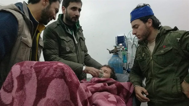 People at hospital after chlorine gas attack in Idlib

