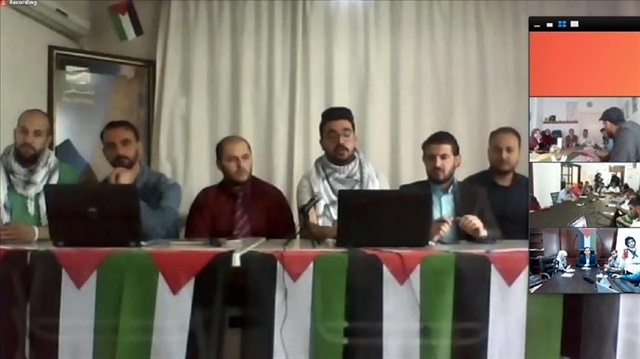 Dozens of Palestinian youth on Monday staged a “cyber-demonstration” to show solidarity with Jerusalem and the blockaded Gaza Strip
