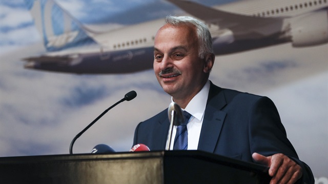 General Manager of TAI-Turkish Aerospace Industries Inc. Temel Kotil makes a speech during a signing ceremony between Boeing and Turkish Aerospace Industries Inc. (TUSAS/TAI) for 737 MAX aircraft altitude elevator production in Ankara, Turkey on May 22, 2018.