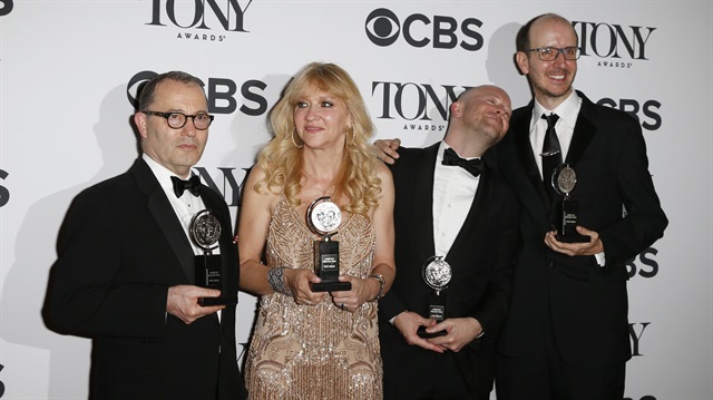 (L-R) Colin Callender, Sonia Friedman, Jack Thorne and John Tiffany pose with their Best play award for "Harry Potter and the Cursed Child, Parts One and Two."