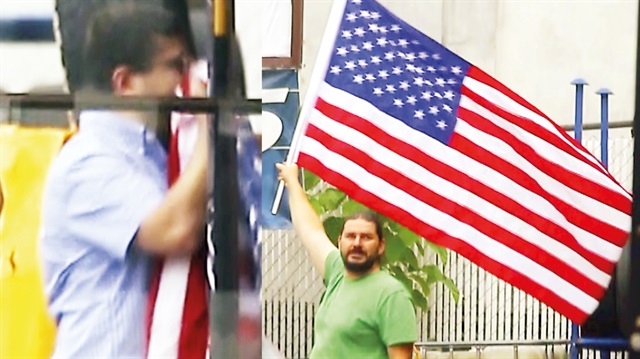Öksüz'ün kayınbiraderi ABD bayrağı öpüyor