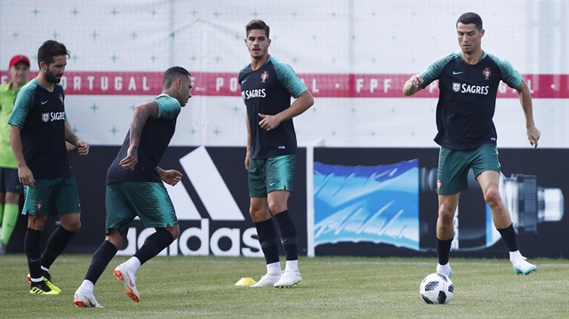 Portugal's Cristiano Ronaldo with the team mates during training