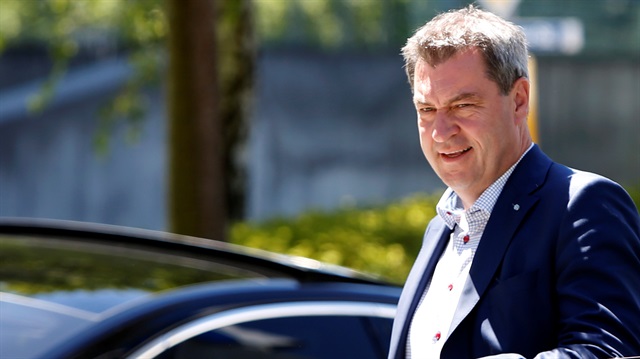Bavaria's Prime Minister Markus Soeder arrives for a Christian Social Union (CSU) leadership meeting