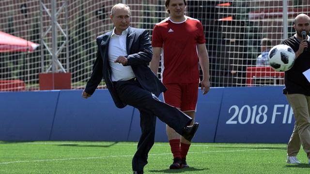 Russia's President Putin visits 2018 FIFA World Cup Football Park in Moscow's Red Square.