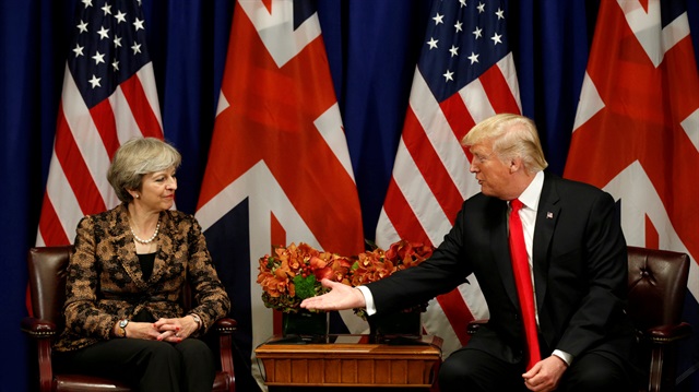 FILE PHOTO: U.S. President Donald Trump meets with Britain's Prime Minister Theresa 