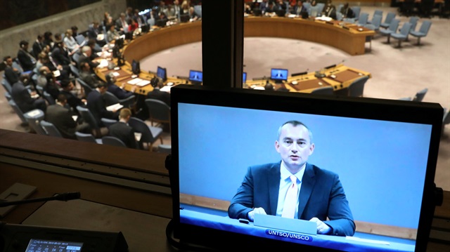 File Photo: Nickolay Mladenov (on screen) United Nations Special Coordinator for the Middle East Peace Process briefs the U.N. Security Council from Jerusalem on the situation in the Middle East as the Council meets on Israel and Palestine at U.N. headquarters in New York, US.