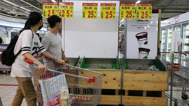 Vegetables are sold out at a supermarket, as residents brace themselves for super typhoon Maria in Taipei, Taiwan.