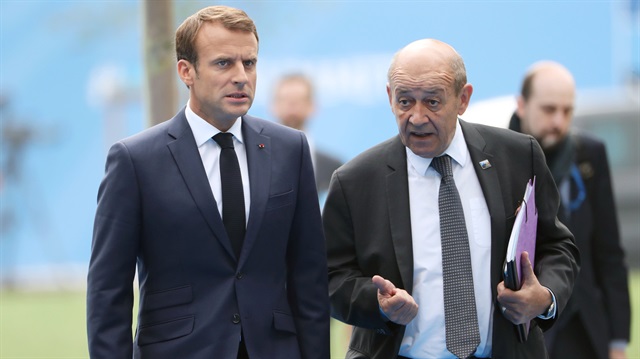French President Emmanuel Macron and France's Foreign Minister Jean-Yves Le Drian 
