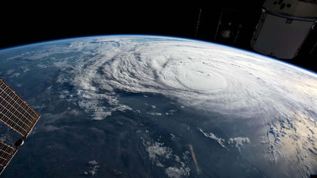 Hurricane Harvey is pictured off the coast of Texas, U.S. from aboard the International Space Station in this August 25, 2017 NASA handout photo. 