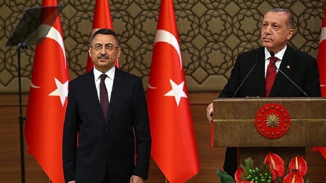 Cumhurbaşkanı Recep Tayyip Erdoğan(solda), Cumhurbaşkanı Yardımcısı Fuat Oktay(sağda)