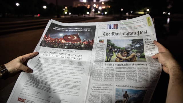 TASC, 15 Temmuz darbe girişiminin 2. yılı sebebiyle ABD'nin en saygın gazetelerinden birisi olan Washington Post'a tam sayfa ilan vererek FETÖ hakkında uyarılarda bulundu.