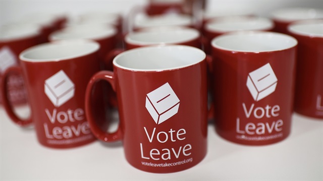 Mugs are displayed a Vote Leave rally in London, Britain April 19, 2016. 
