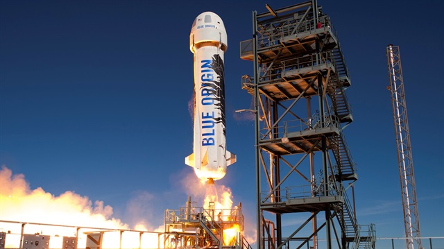 Blue Origin firmasının tekrar kullanılabilir roketi New Shepard. 