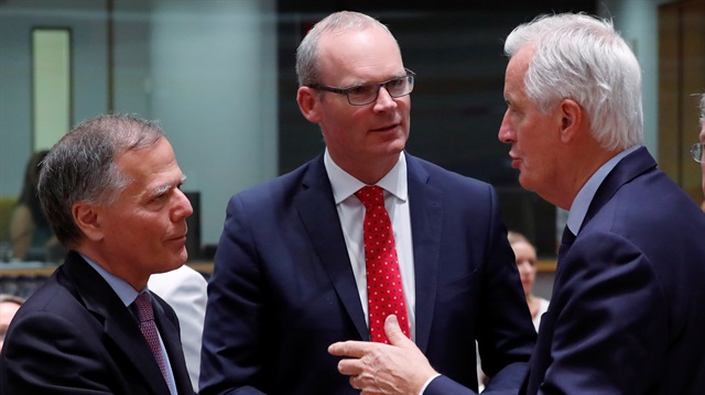 Italian Foreign Affairs Minister Enzo Moavero Milanesi, Irish Foreign Affairs Minister Simon Coveney and European Union's chief Brexit negotiator Michel Barnier attend an EU's General Affairs Council in Brussels, Belgium
