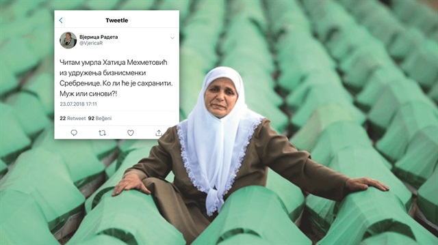 Sırp Vekil Vijerica Radeta, haddini aşarak Srebrenitsa Soykırımı'nda eşi ve oğlunu kaybeden Hatice anne ile dalga geçti.