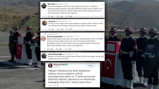 CHP ve HDP temsilcileri Hakkari'deki alçak saldırıyla ilgili paylaşımlarından PKK kelimesini kullanmadı.