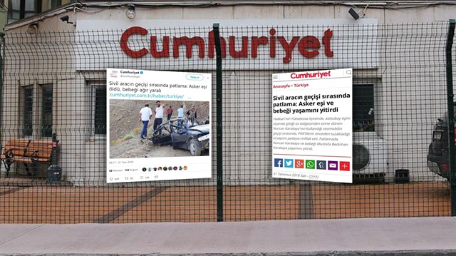 Cumhuriyet gazetesi, sosyal medya paylaşımlarıyla PKK'nın alçak saldırısına kalkan oldu.