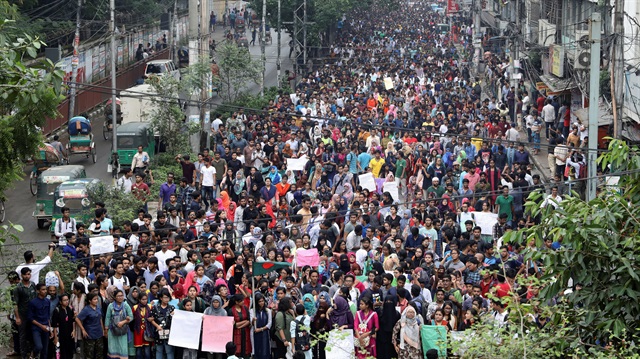 Thousands of students join in a protest over recent traffic accidents that killed a boy and a girl, in Dhaka, Bangladesh