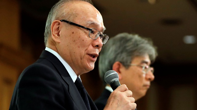 Tetsuo Yukioka (L), Managing Director of Tokyo Medical University and Keisuke Miyazawa, Vice-President of Tokyo Medical University, attend a news conference in Tokyo, Japan