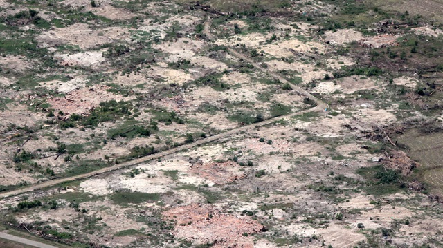 An aerial view shows burned down villages once inhabited by the Rohingya