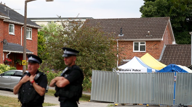File photo: Police officers stand on duty outside Sergei Skripal's home in Salisbury, Britain