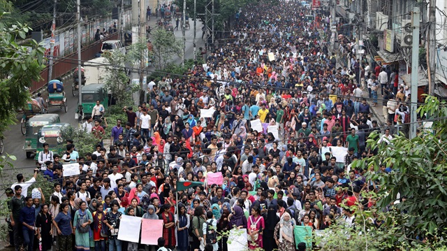 Thousands of students join in a protest over recent traffic accidents that killed a boy and a girl, in Dhaka, Bangladesh.