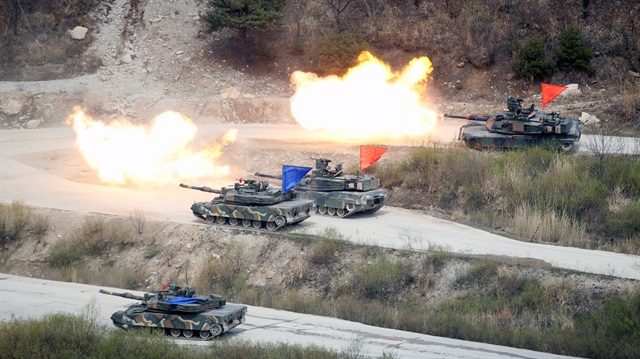 File Photo: South Korean Army K1A1 and U.S. Army M1A2 tanks fire live rounds during a U.S.-South Korea joint live-fire military exercise, at a training field, near the demilitarized zone, separating the two Koreas in Pocheon, South Korea.