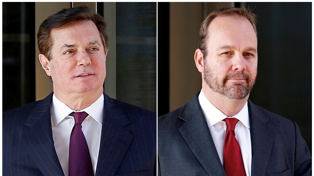 Paul Manafort (L), former campaign chairman for U.S. President Donald Trump, in Washington, DC, U.S., December 11, 2017, and Rick Gates, former campaign aide to Trump, in Washington, U.S.