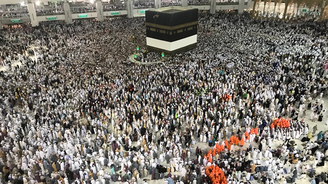 Muslim Hajj pilgrims at Masjid al-Haram in Mecca

