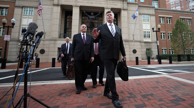 Defense attorney Kevin Downing delivers a statement to journalists at the U.S. District Courthouse following closing arguments in former Trump campaign manager Paul Manafort's trial on bank and tax fraud charges stemming from Special Counsel Robert Mueller's investigation of Russia's role in the 2016 U.S. presidential election, in Alexandria, Virginia, U.S., August 15, 2018.