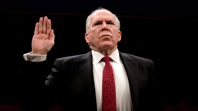 Former CIA director John Brennan is sworn in to testify before the House Intelligence Committee to take questions on "Russian active measures during the 2016 election campaign" on Capitol Hill in Washington, U.S., May 23, 2017.
