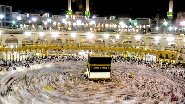 Muslim Hajj pilgrims at Masjid al-Haram in Mecca  