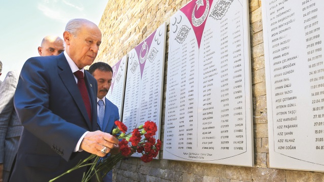 MHP lider Devlet Bahçeli, Kurban Bayramı nedeniyle beraberindeki heyetle birlikte, Kızılcahamam’daki Ülkücü Şehitler Anıtı’nı ziyaret etti. Kendisini karşılamaya gelen partililerle tek tek selamlaşan Bahçeli, daha sonra Kur’an-ı Kerim ve dua okunmasının ardından anıta kırmızı karanfil bıraktı. Bahçeli, ardından anıt içerisine yapılan Gökbükü Otağı’nı da ziyaret etti.