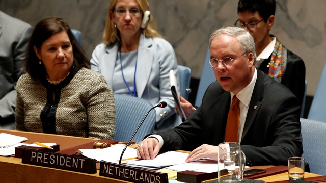 File photo: Netherlands Ambassador to the United Nations Karel J.G. van Oosterom addresses the U.N. Security Council as it meets on Syria at U.N. headquarters 