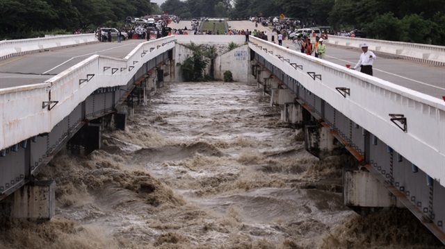 Swar creek bridge is seen damaged after flooding at the Yangon-Mandalay express highway in Swar township, Myanmar, August 29, 2018.