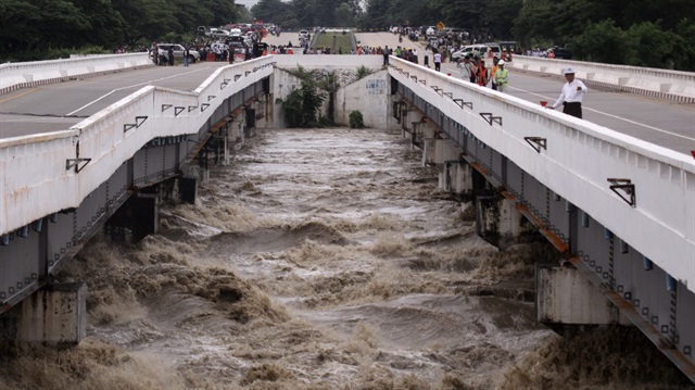 Swar creek bridge is seen damaged after flooding at the Yangon-Mandalay express highway in Swar township, Myanmar, August 29, 2018. 