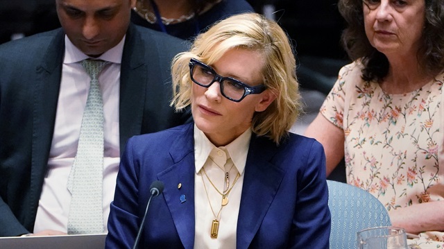 Actor Cate Blanchett speaks during a United Nations Security Council meeting about Myanmar at United Nations Headquarters in New York City, New York, U.S