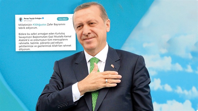 Başkomutan Erdoğan, 30 Ağustos Zafer Bayramı'na ilişkin Twitter hesabından da açıklamada bulundu.