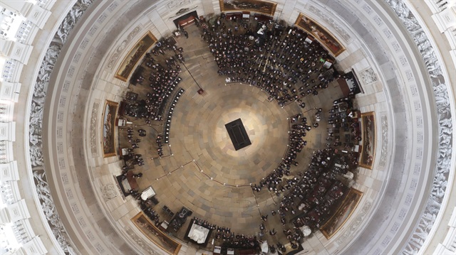 People await the arrival of the casket of U.S. Senator John McCain in the U.S. Capitol Rotunda in Washington, U.S., August 31, 2018