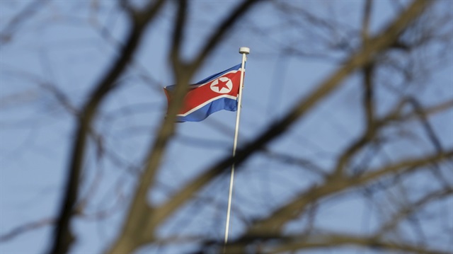 A North Korean flag is seen on the top of its embassy in Beijing